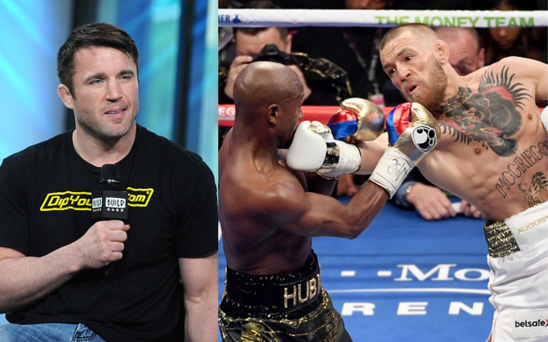 Chael Sonnen (L) and Conor McGregor punching Floyd Mayweather (R)