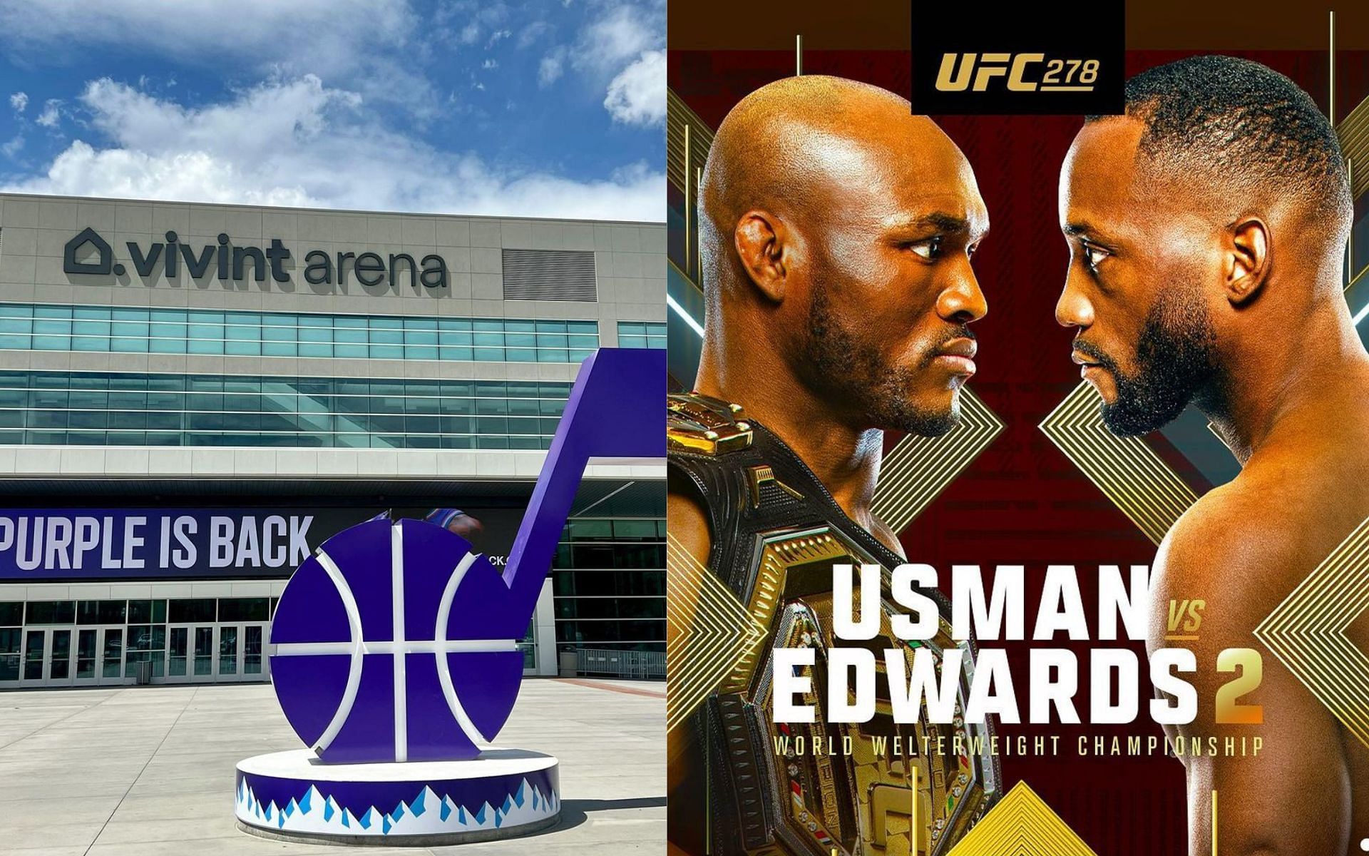 Vivint Arena (left), UFC 278 poster (right) [Image via @vivintarena and @ufc on Instagram]