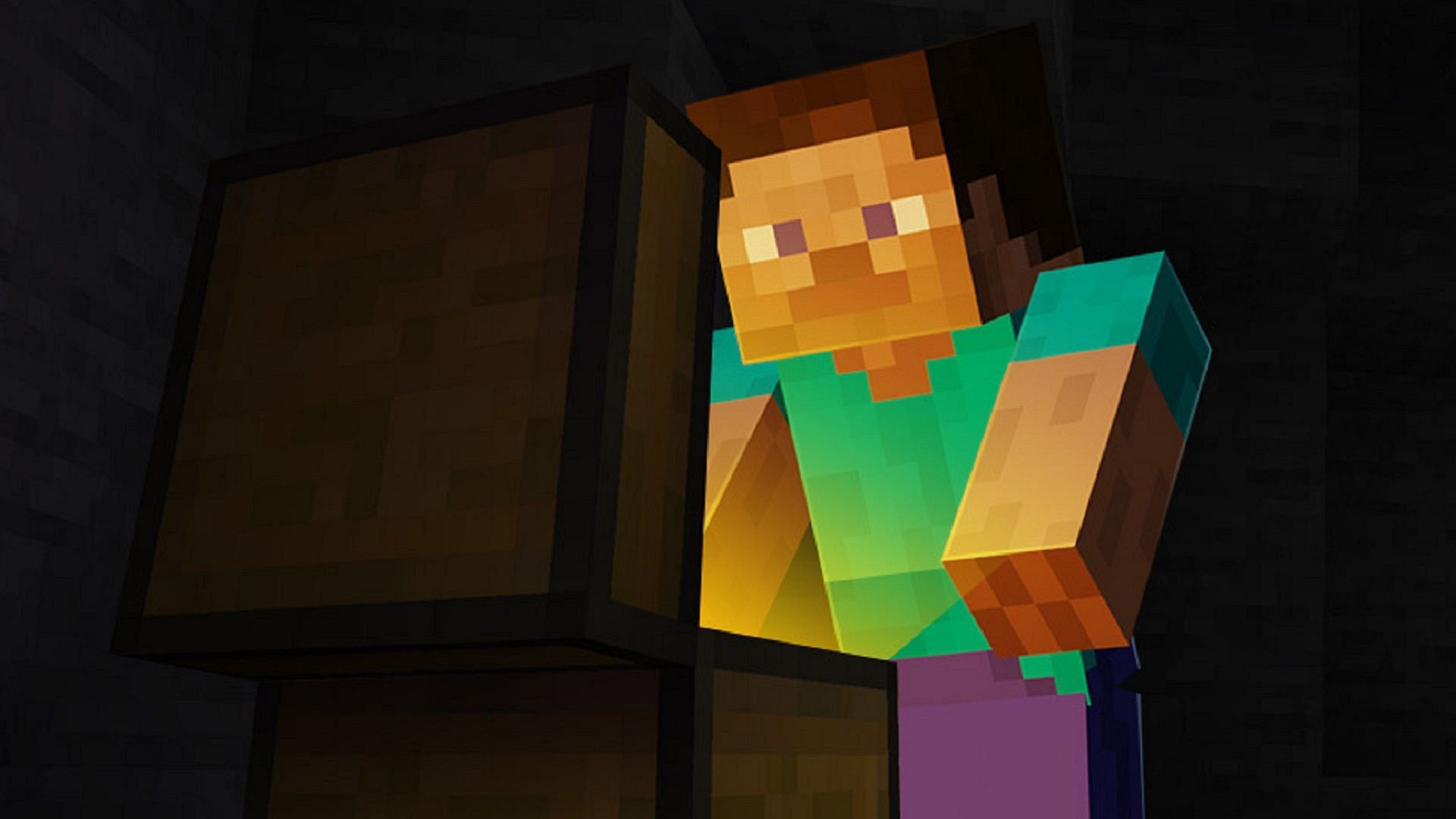 Steve opening a loot chest in Minecraft (Image via Mojang)