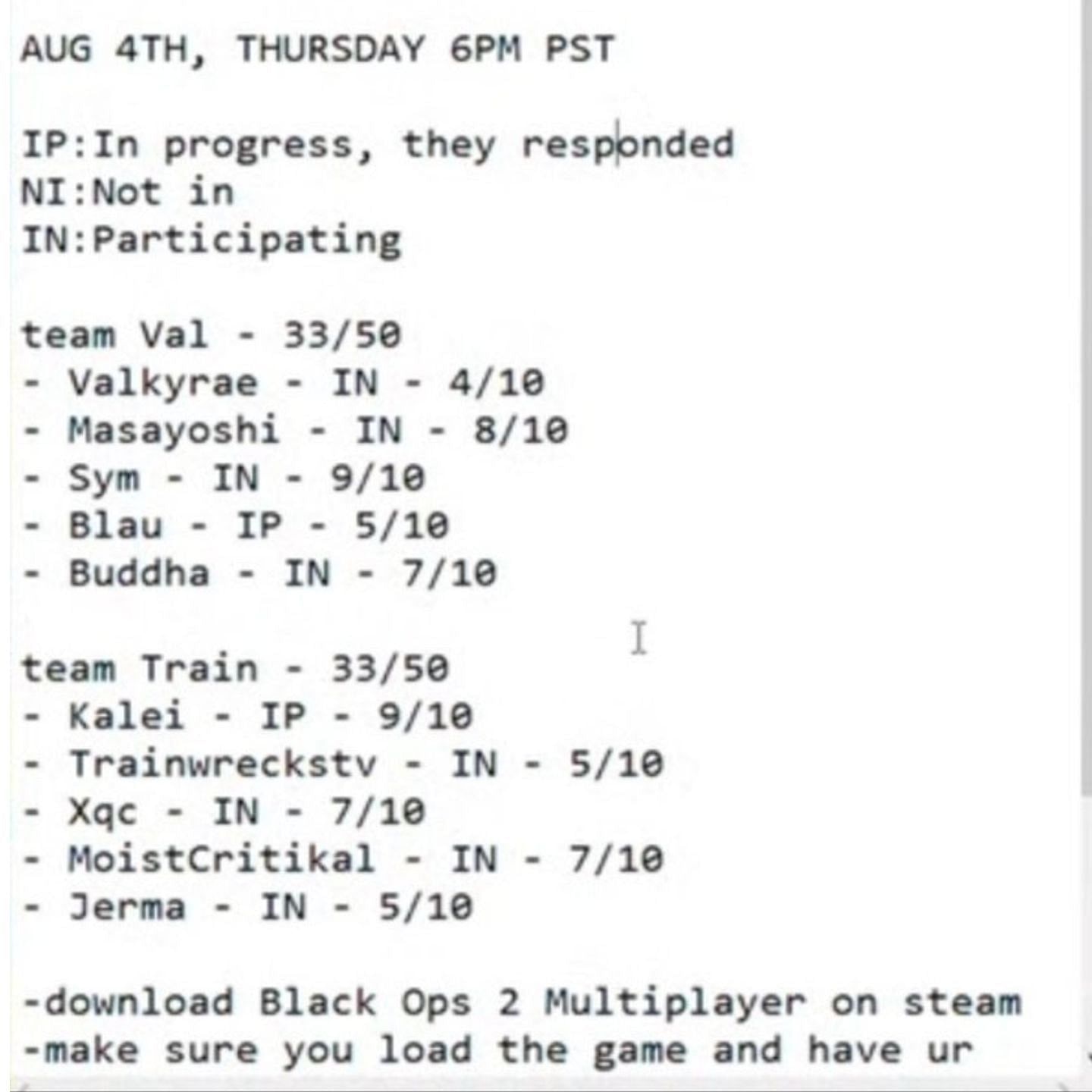 Black Ops tournament announcement (Image via Valkyrae Updates/Twitter)