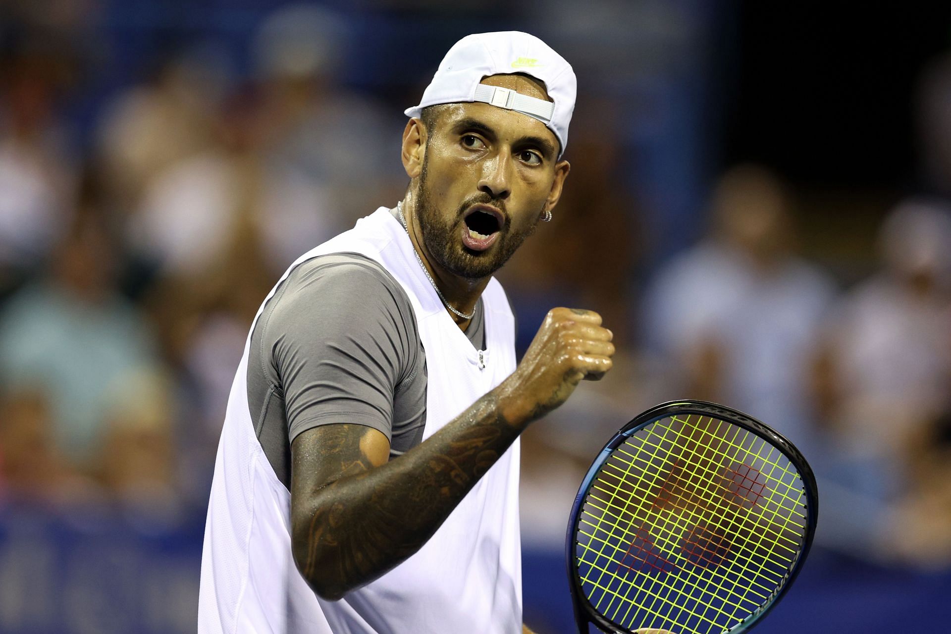 Nick Kyrgios in action at the 2022 Citi Open.