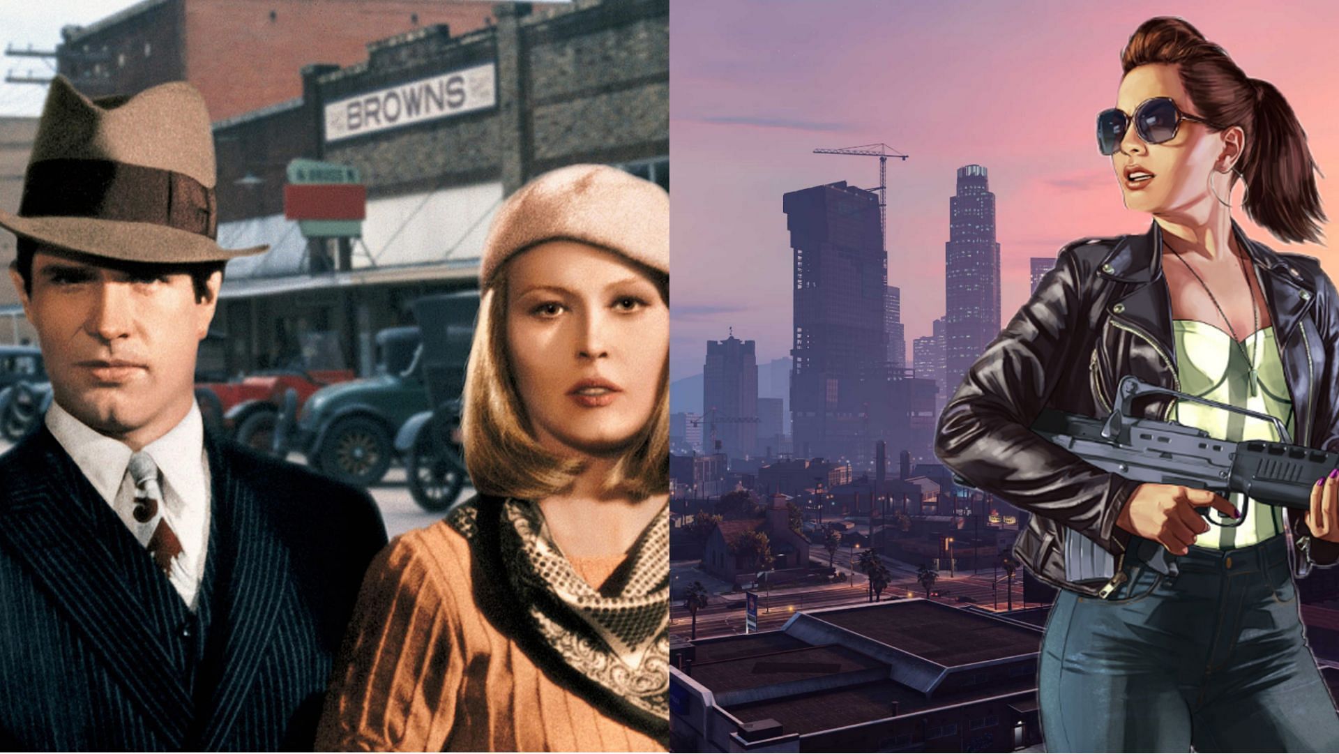 Is Bonnie &amp; Clyde a solid source of inspiration for GTA 6? (Image via Warner Bros. and Rockstar Games)