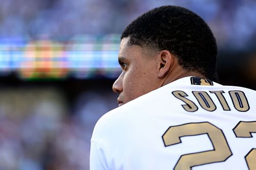 Juan Soto of the Washington Nationals looks on against the American League during the 92nd MLB All-Star Game.