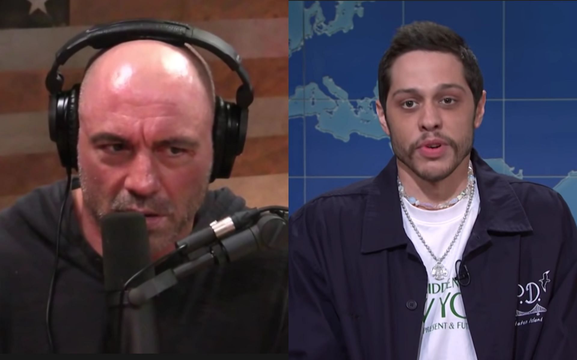 Joe Rogan (left), Pete Davidson (right) [Images courtesy of JRE Clips and Saturday Night Live on YouTube]