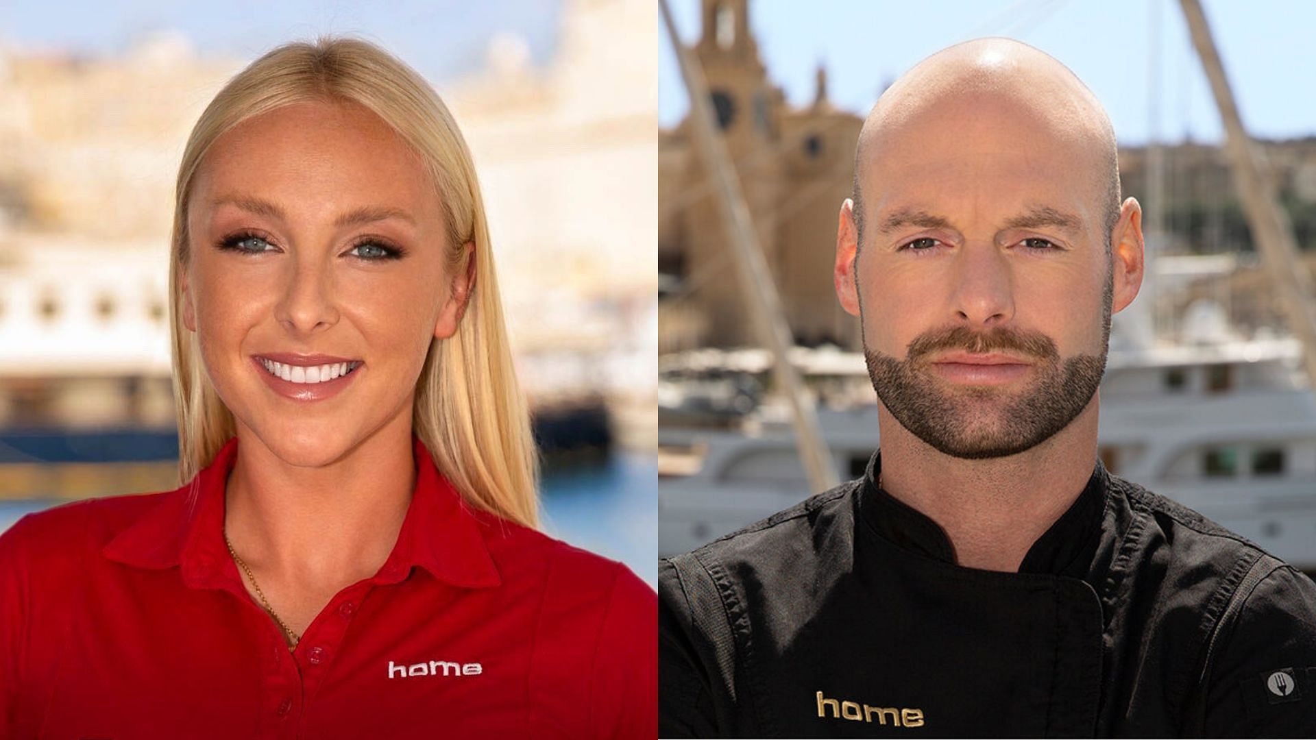 New deckhand Courtney Veale [left] and chef Dave White [right[ from Below Deck Mediterranean (Image via Bravo)