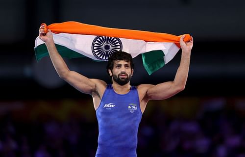 Ravi Dahiya after winning the gold at Commonwealth Games