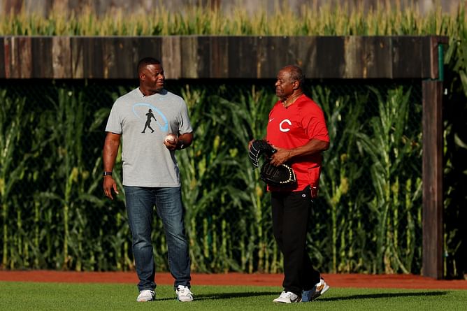 WATCH: Baseball legend Ken Griffey Sr. along with his Hall Of Famer son recreates the iconic Field of Dreams 'catch' scene before MLB's 2nd annual cornfield extravaganza