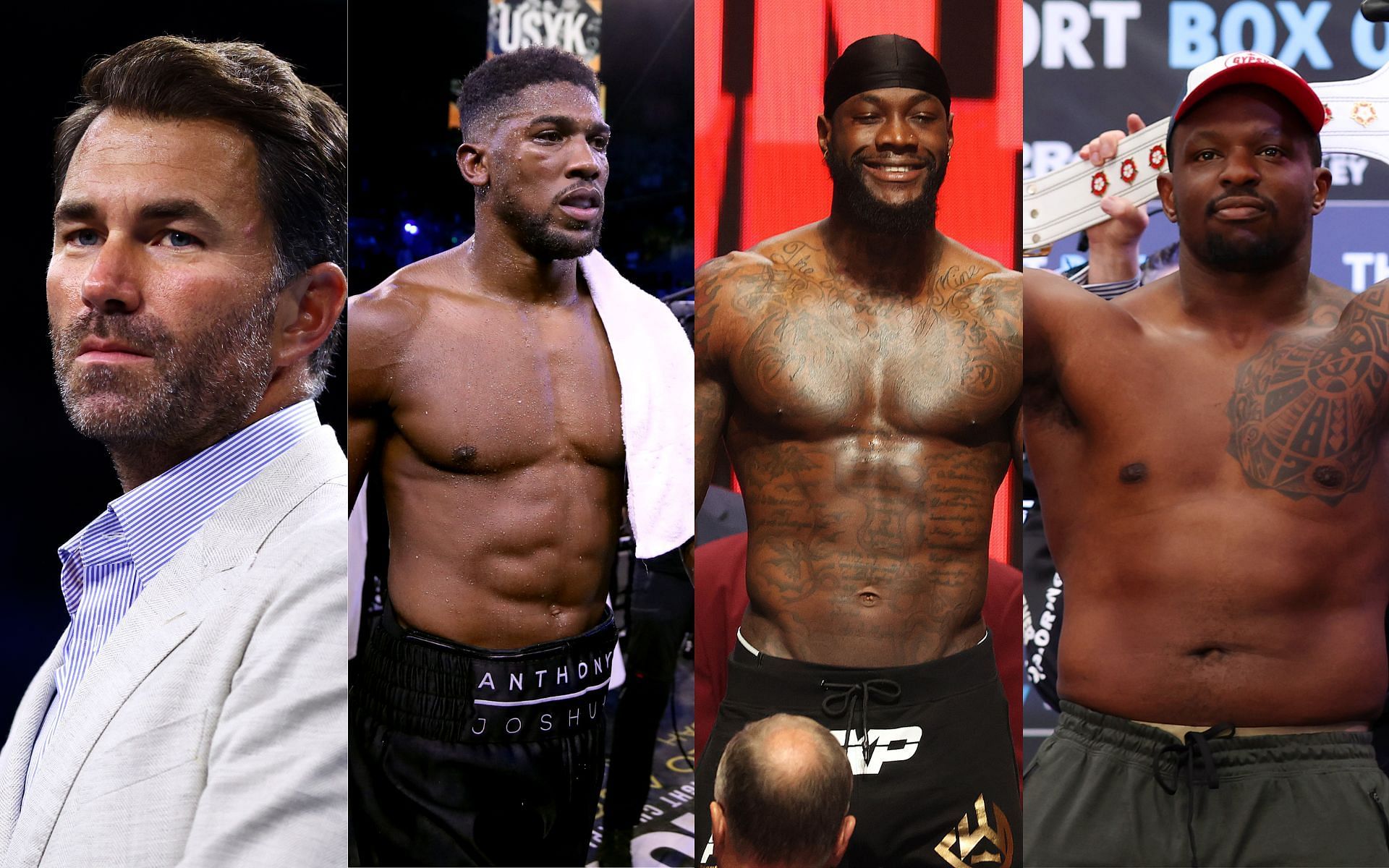 Eddie Hearn, Anthony Joshua, Deontay Wilder, and Dillian Whyte (Image credits Getty Images)
