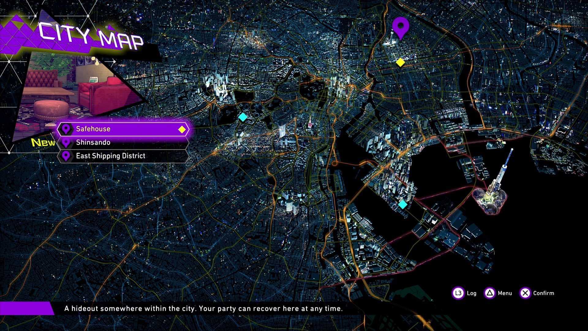 This map hub will contain the major places the players can visit as time goes on (Image via Atlus)
