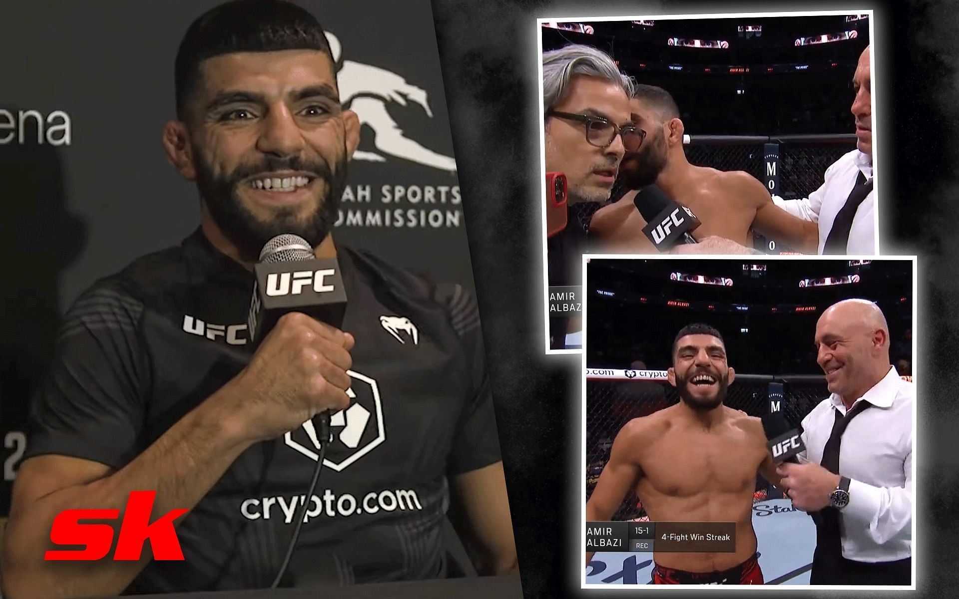Amir Albazi explains his prank on Joe Rogan [Photo credit: MMA Fighting on YouTube and @ufceurope on Twitter]