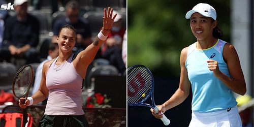 Aryna Sabalenka (L) and Zhang Shuai.