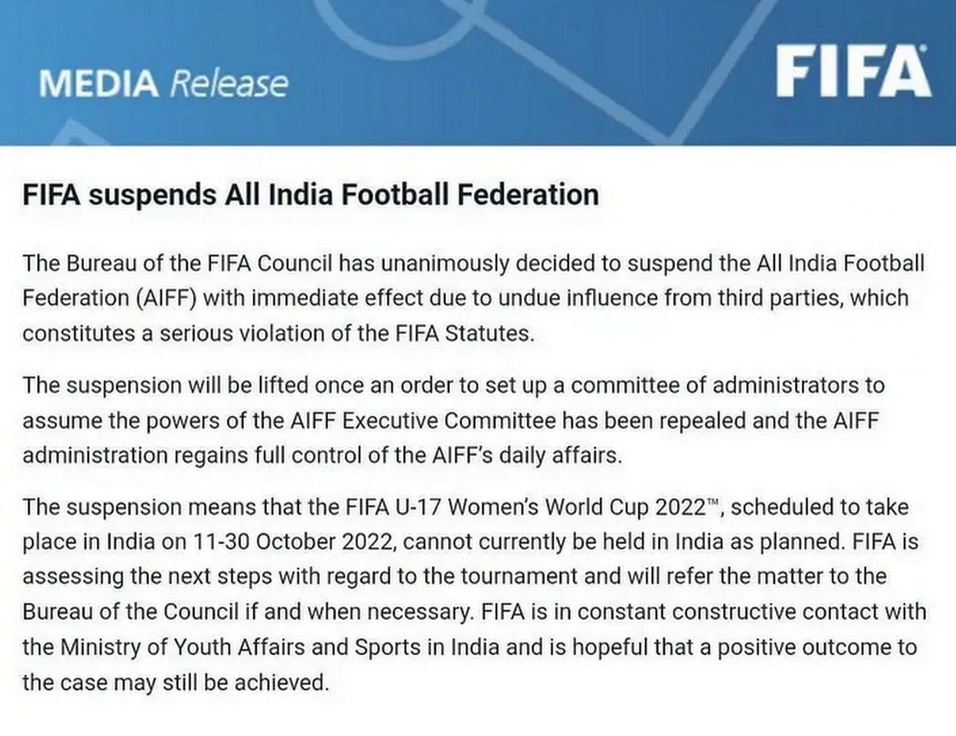 The FIFA media release