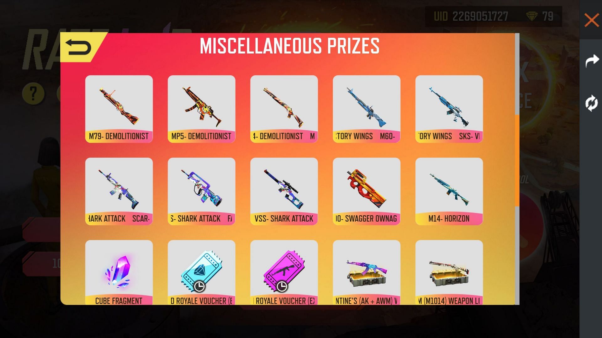 The other miscellaneous prizes (Image via Garena)