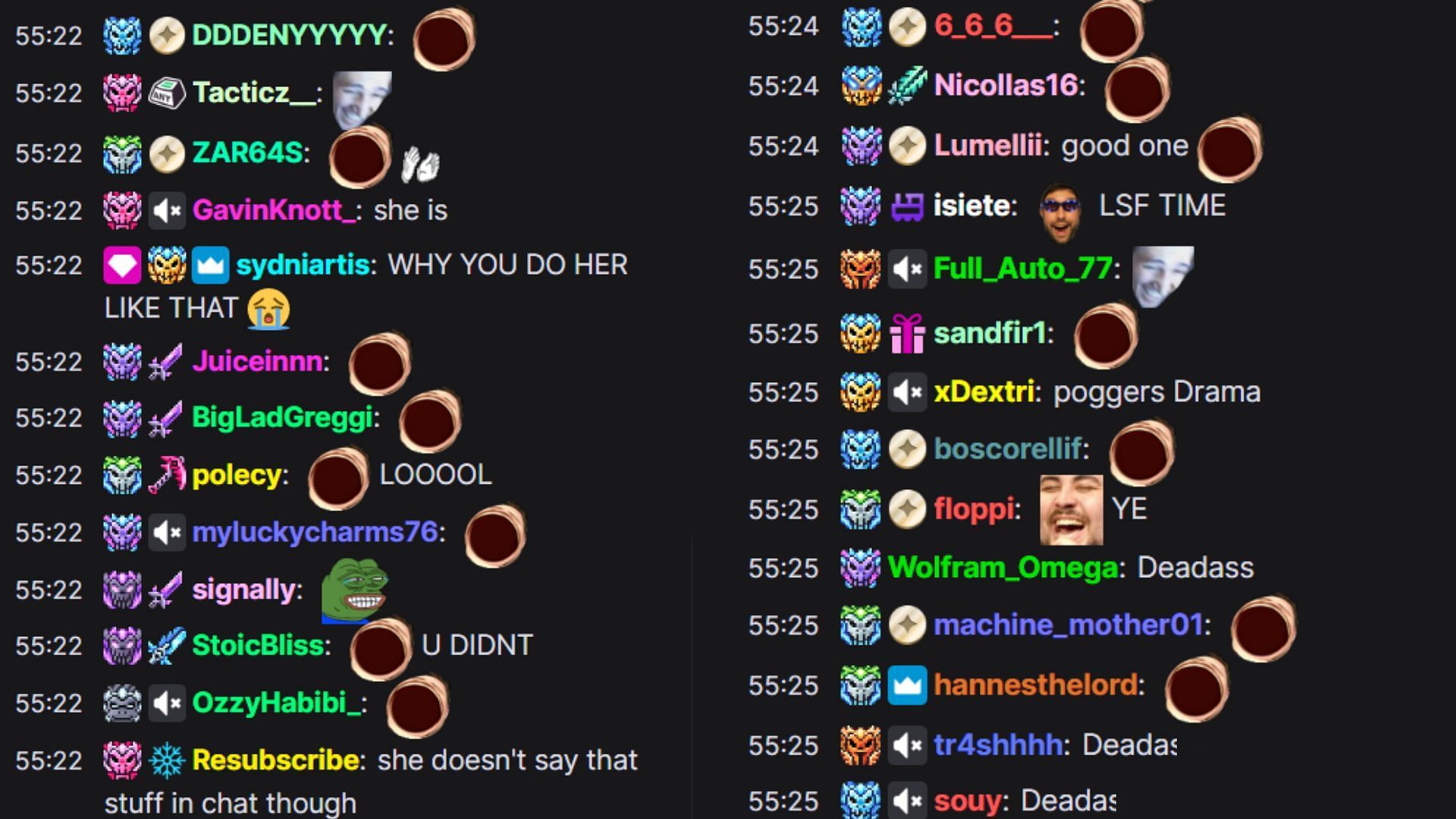 Chat reacting to Erobb being called out (Image via xQc/Twitch)