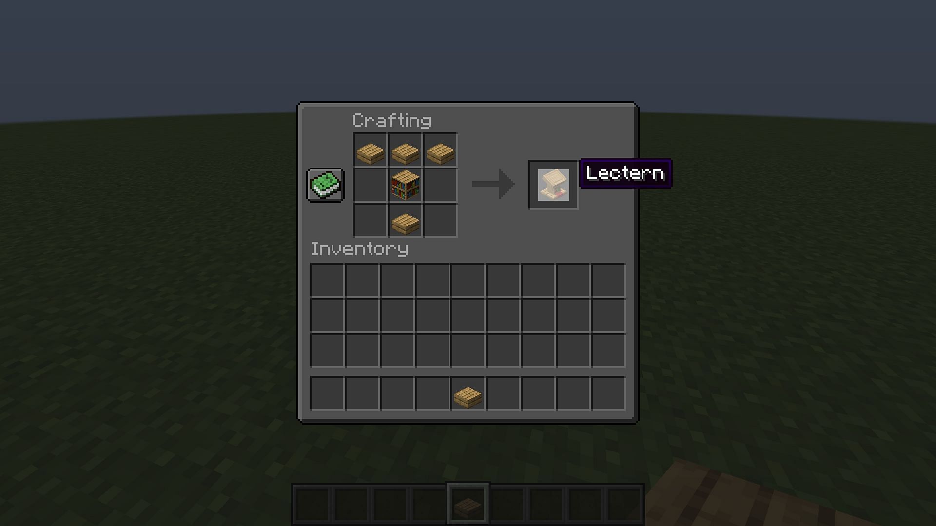 The lectern crafting recipe in Minecraft (Image via Mojang)
