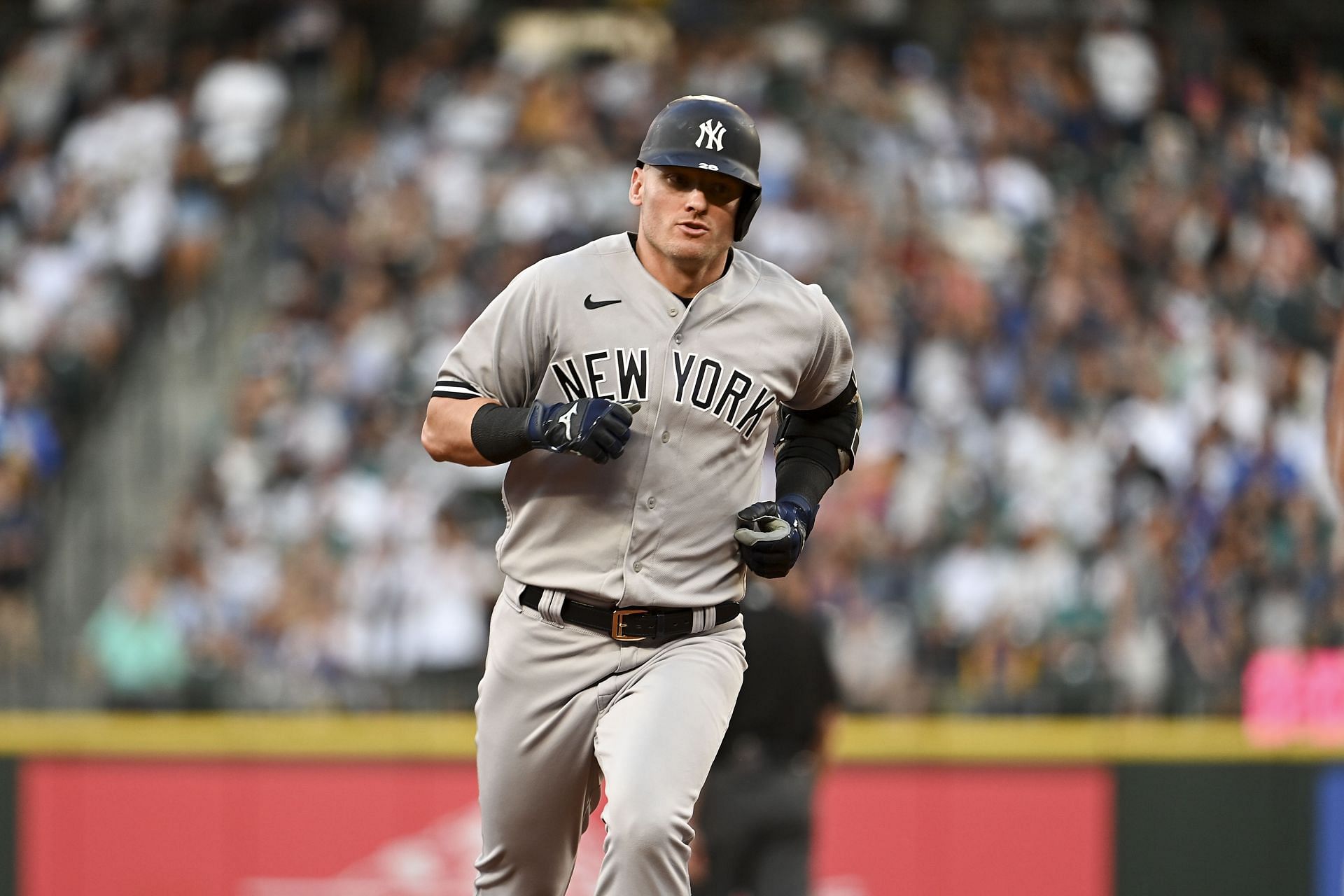 Josh Donaldson rounds the bases after hitting a home run against the Seattle Mariners.