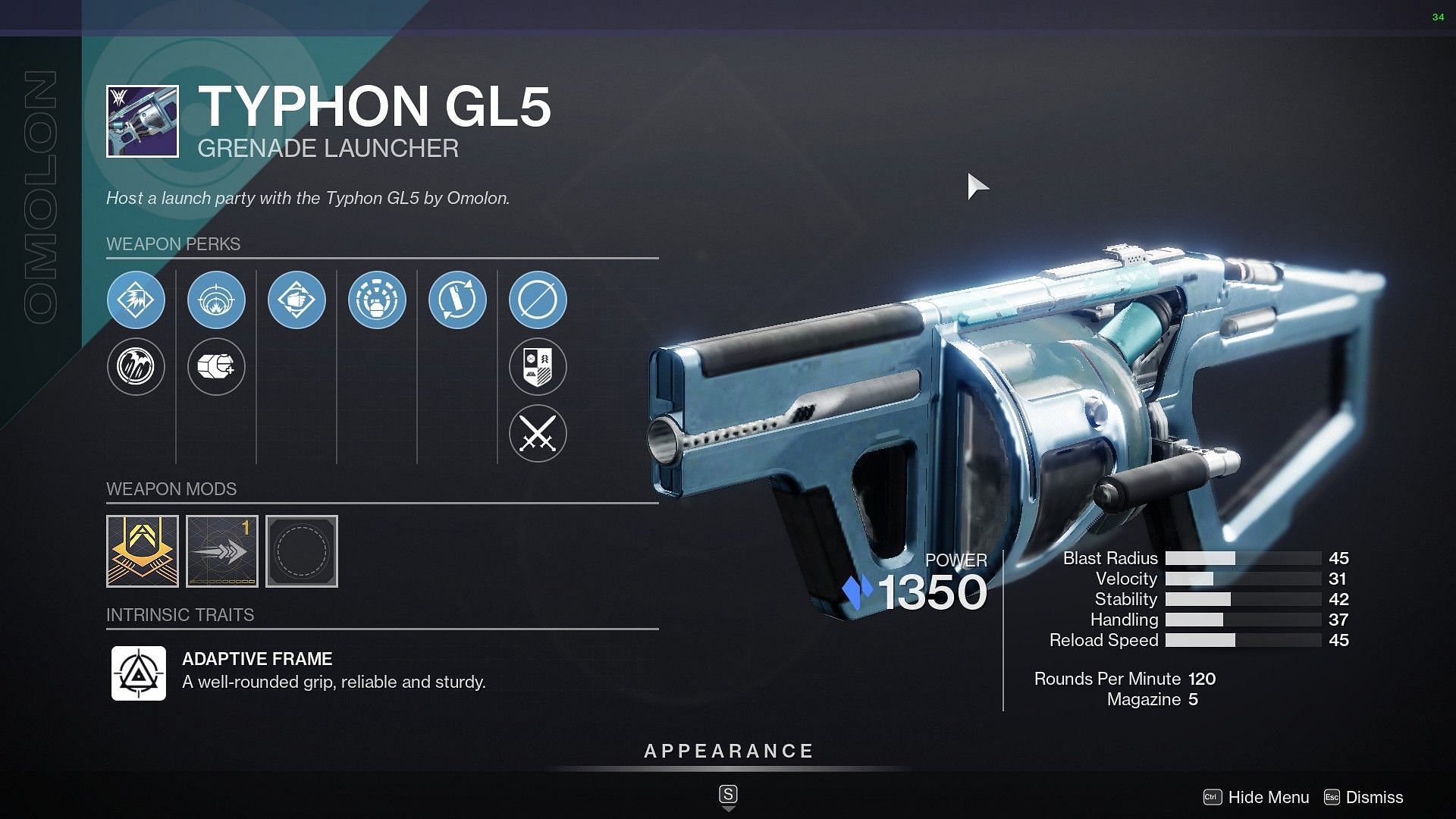 Typhon GL5 for sale in Banshee&#039;s inventory (Image via Destiny 2)