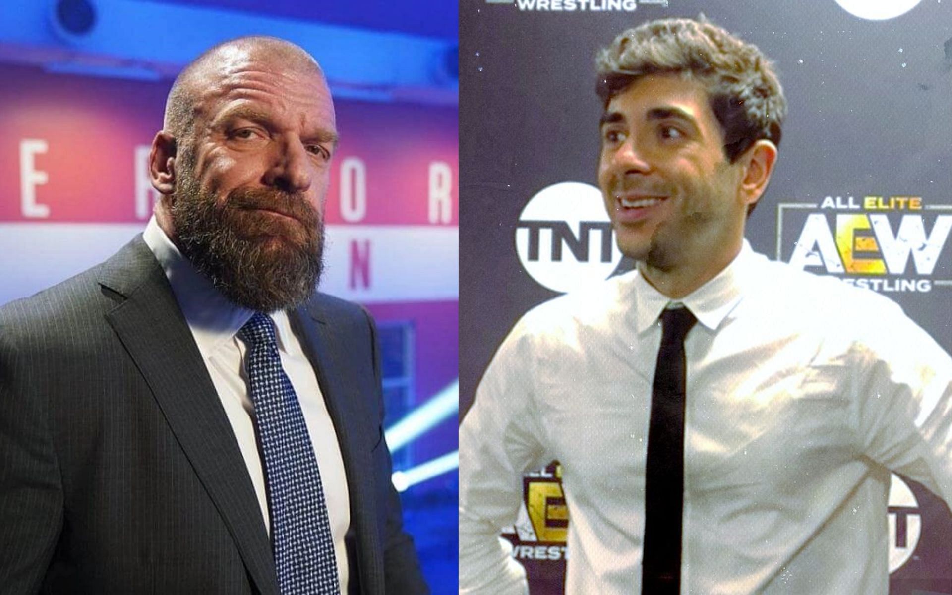 Head of creative for WWE, Triple H (left) and AEW President Tony Khan (right).