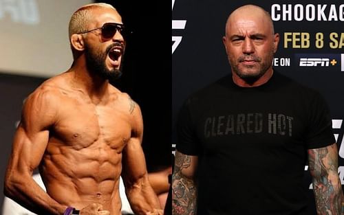 Deiveson Figueiredo (L) and Joe Rogan (R)