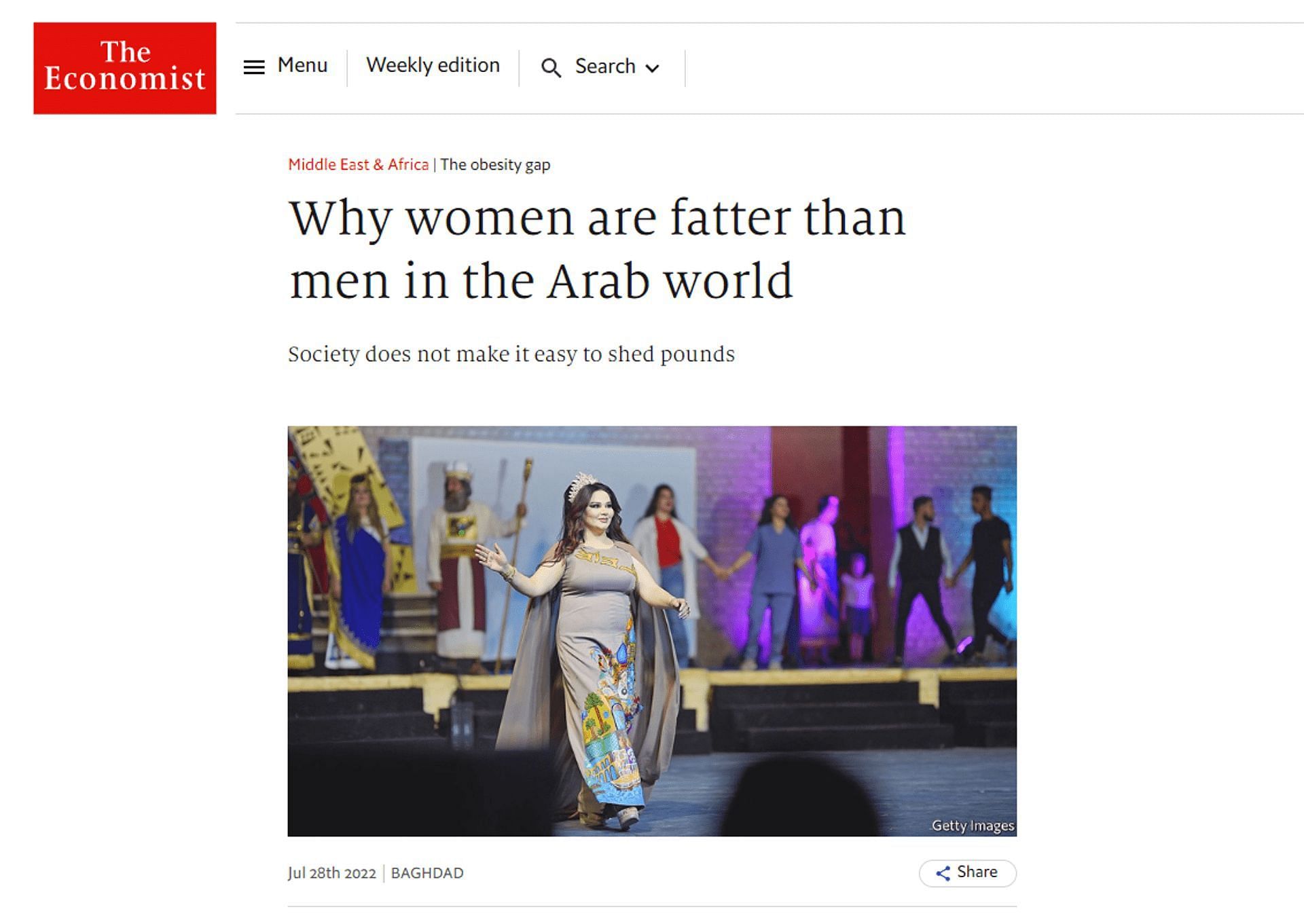 The controversial article by The Economist (Image via The Economist, Karar Essa/Anadolu Agency/Getty Images)