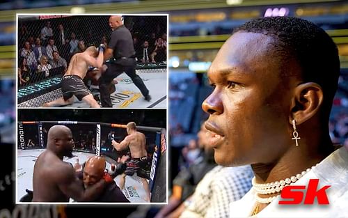 Israel Adesanya was unhappy with "early stoppage" in Derrick Lewis vs. Sergei Pavlovich at UFC 277 [Adesanya image via FREESTYLEBENDER on YouTube and other images via @espnmma on Twitter]