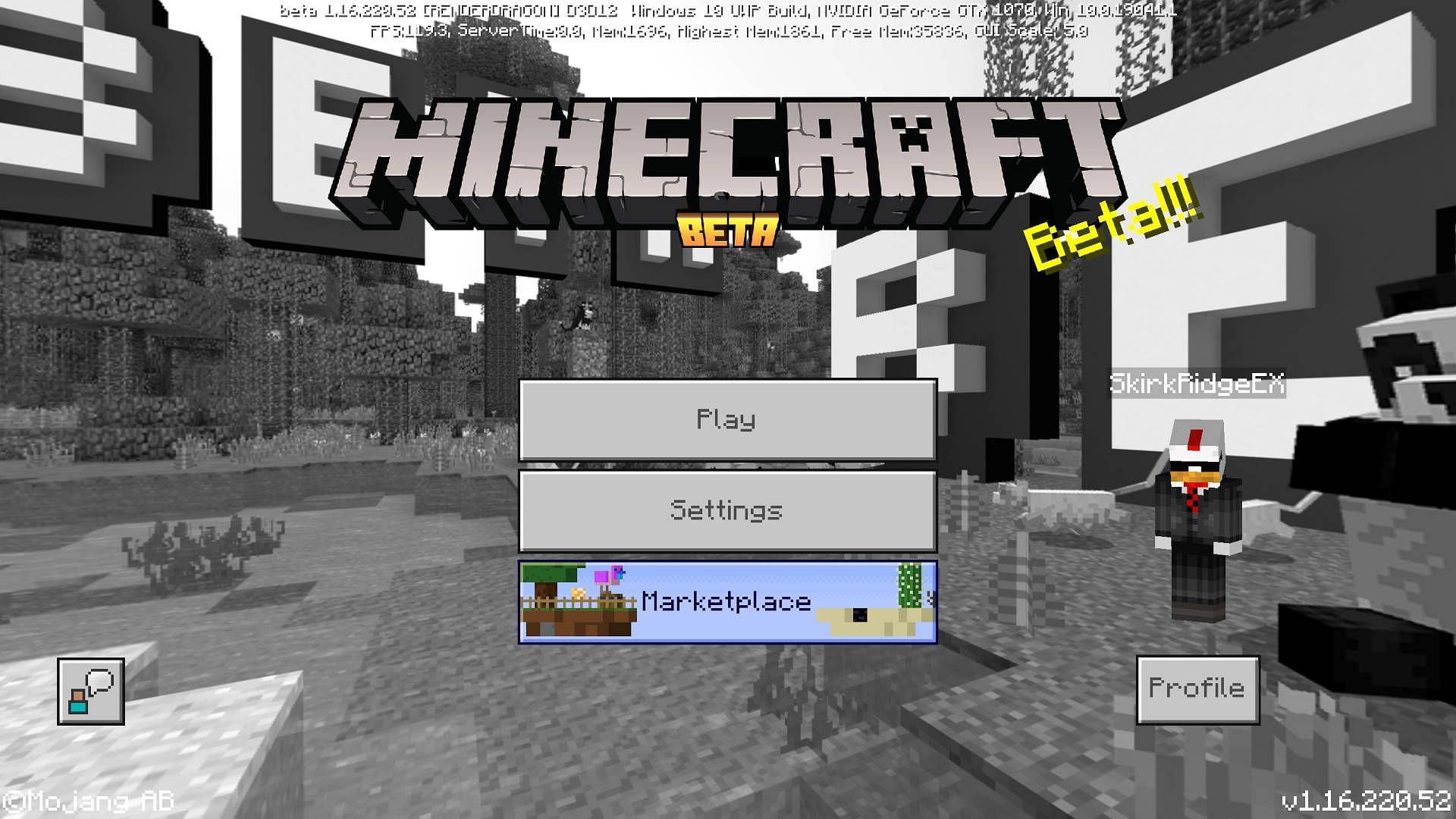 The main menu of Minecraft