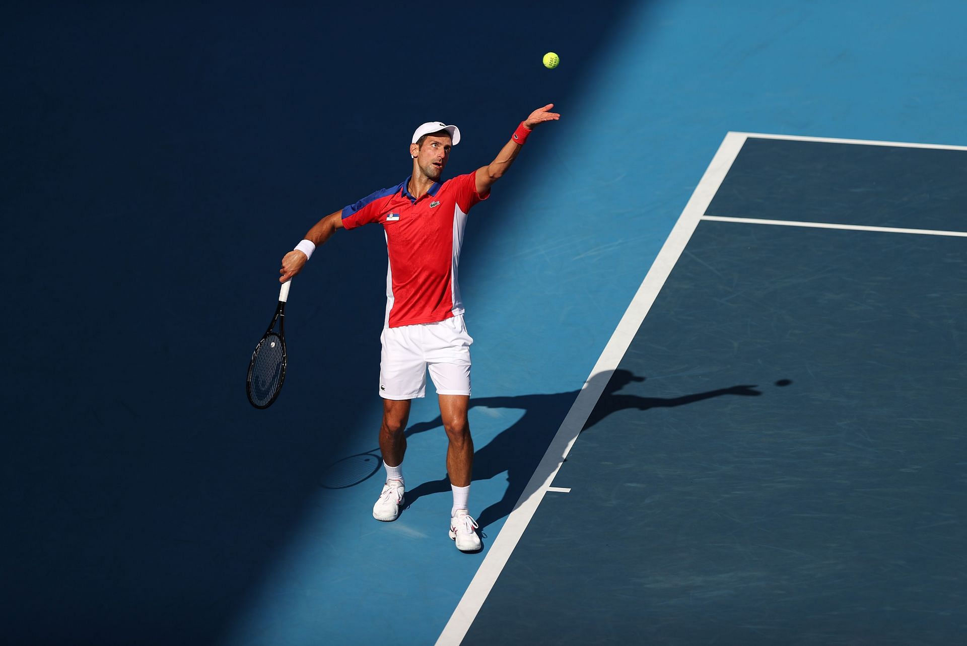 Novak Djokovic in action at the 2020 Tokyo Olympics.