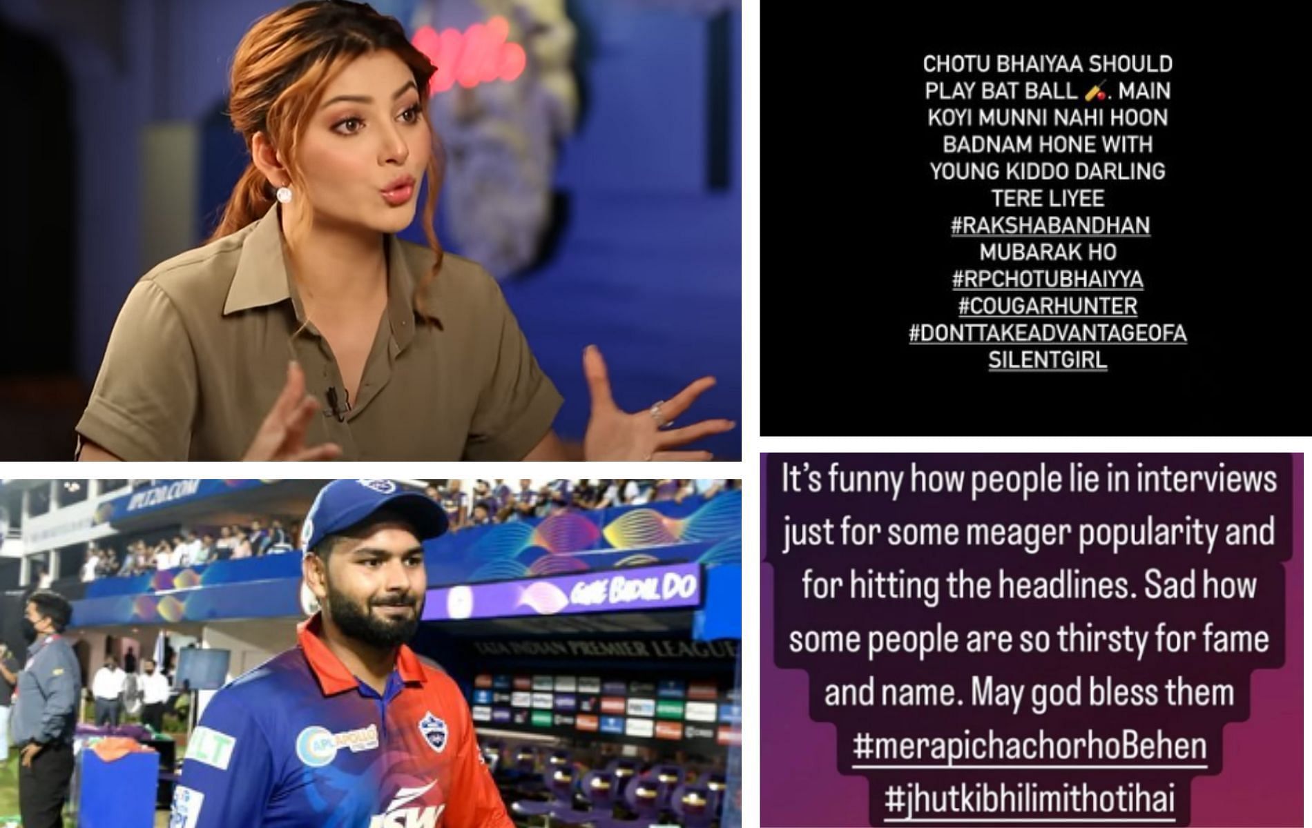Urvashi Rautela and Rishabh Pant are embroiled in a controversy over a recent interview given by the actress. Pic Credits: Bollywood Hungama, Instagram and Facebook.
