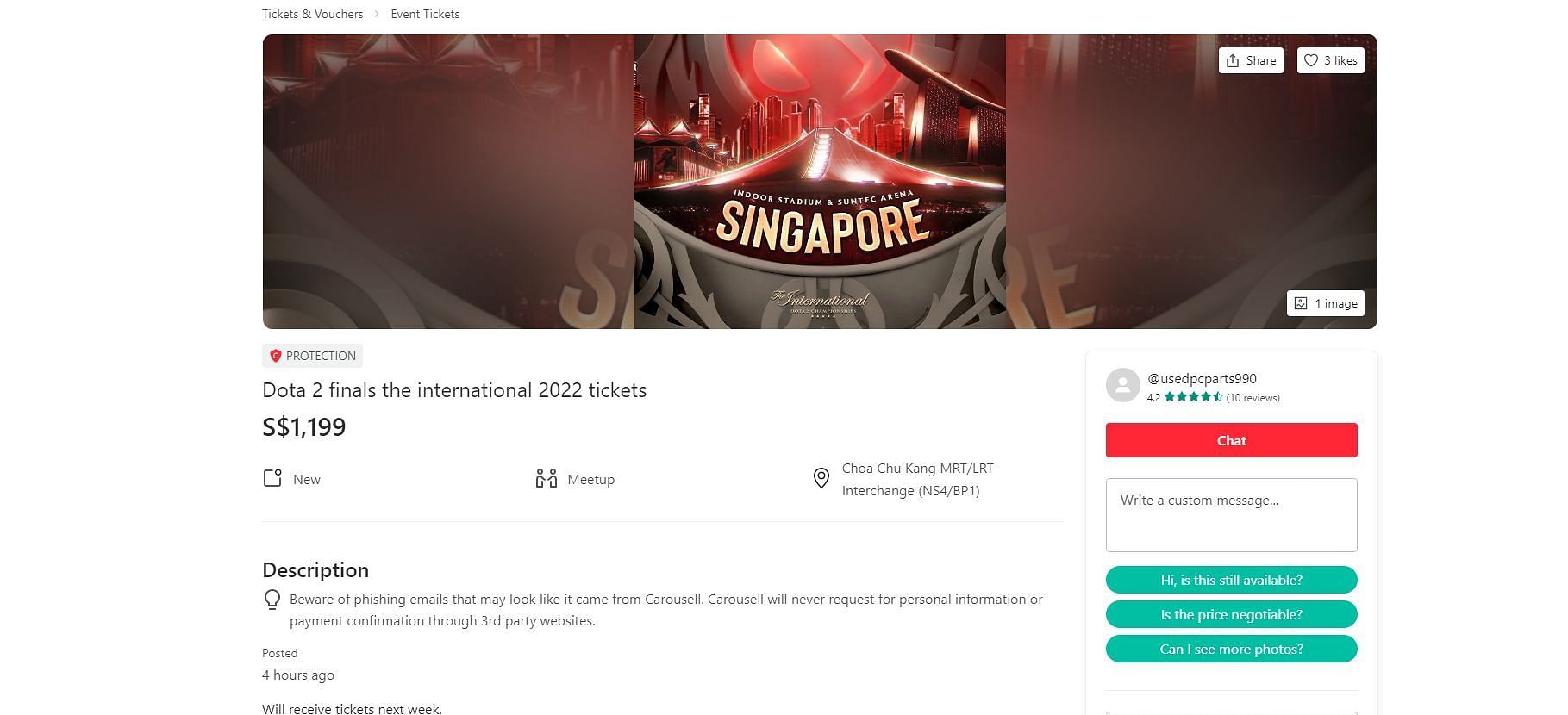 One of the scalpers&#039; offers (Image via Carousell)