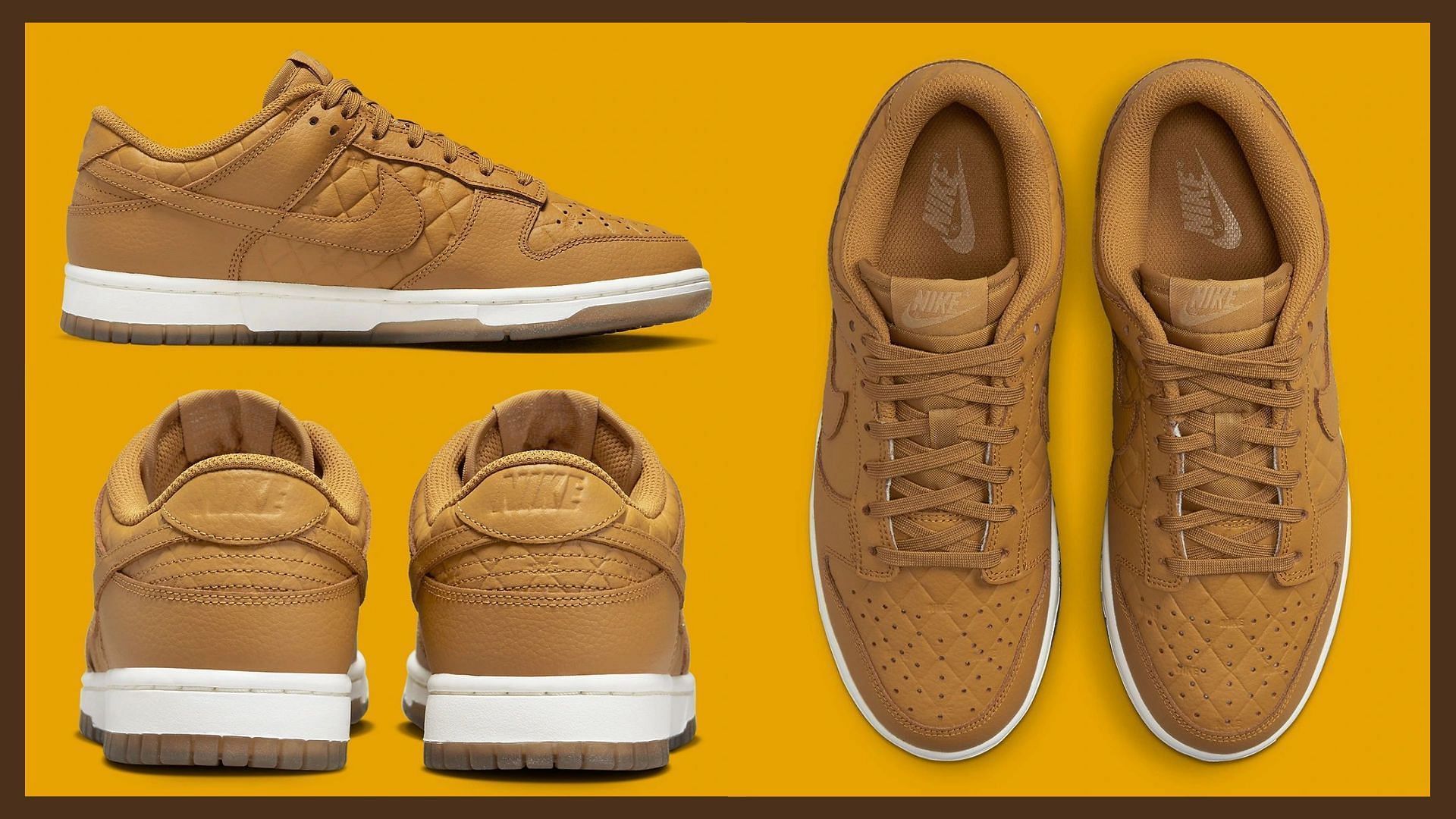 Take a detailed look at the impending Nike Dunk Low Quilted Wheat sneakers (Image via Sportskeeda)