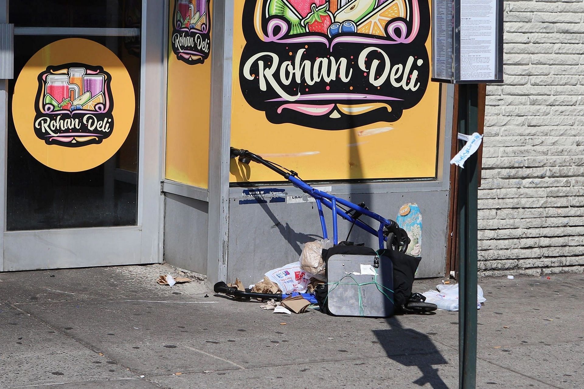 Milton Storch&#039;s walker remains outside the deli after the hit-and-run (Image via Michael Dalton/NY Post)