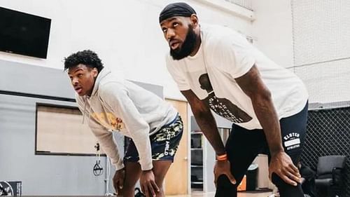 Bronny and LeBron James workout together