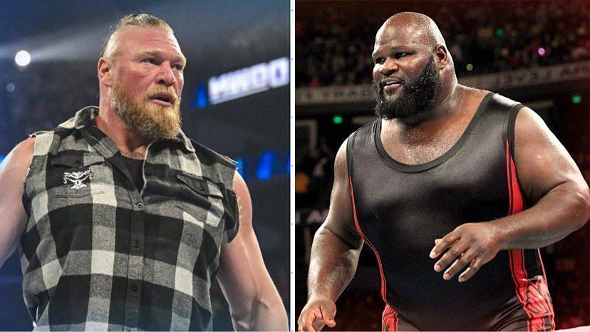 Current WWE star Brock Lesnar (left) and AEW personality Mark Henry (right).