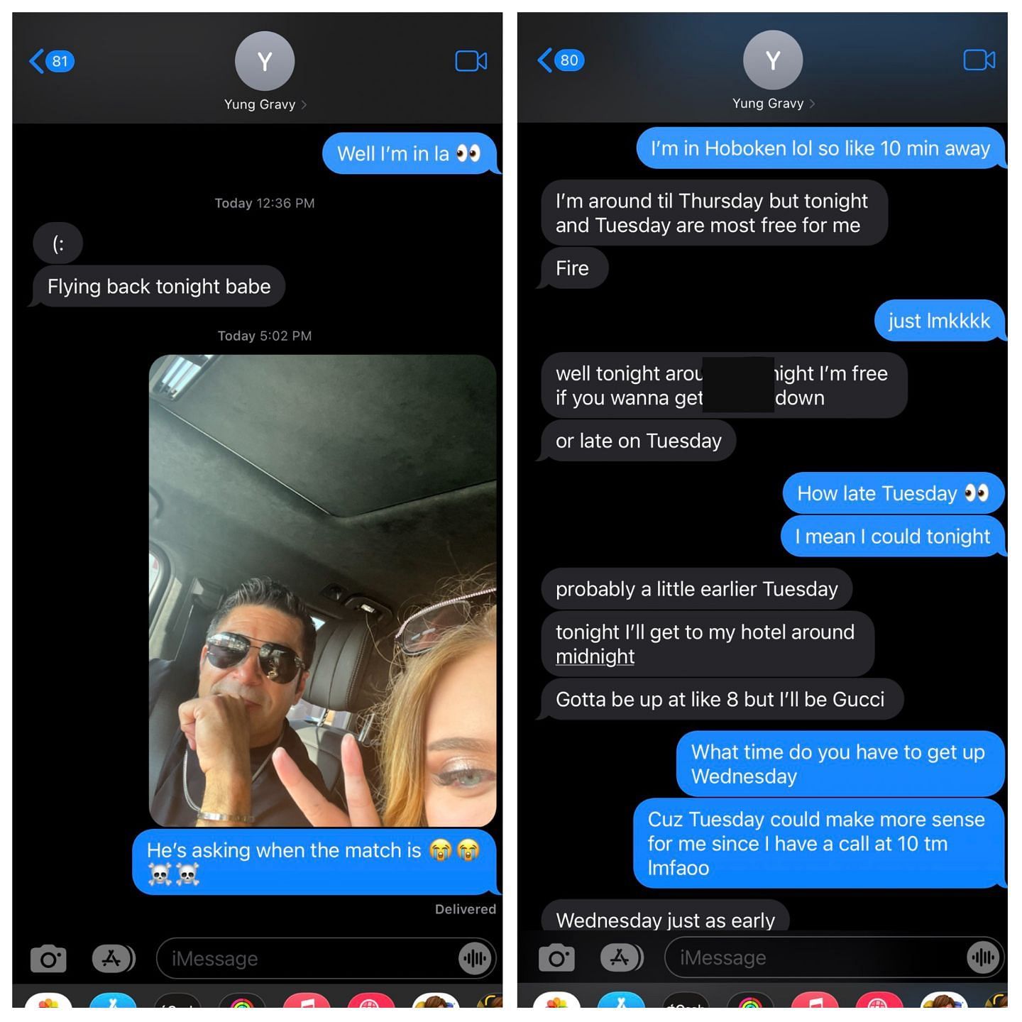 Louis shares a picture of the conversation between Yung Gravy and her, where he supposedly wanted to &quot;hook up&quot; with her. (Image via Ava Louis/ Twitter)