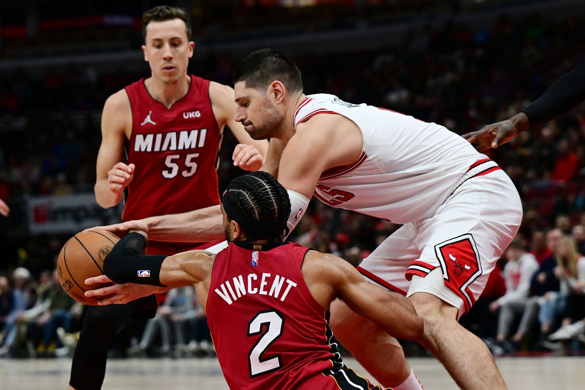 Nikola Vucevic playing against the Miami Heat last season