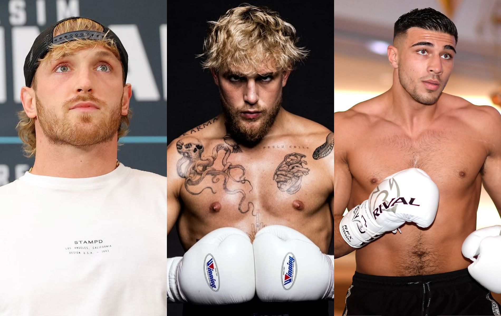 Logan Paul (left), Jake Paul (center) and Tommy Fury (right)