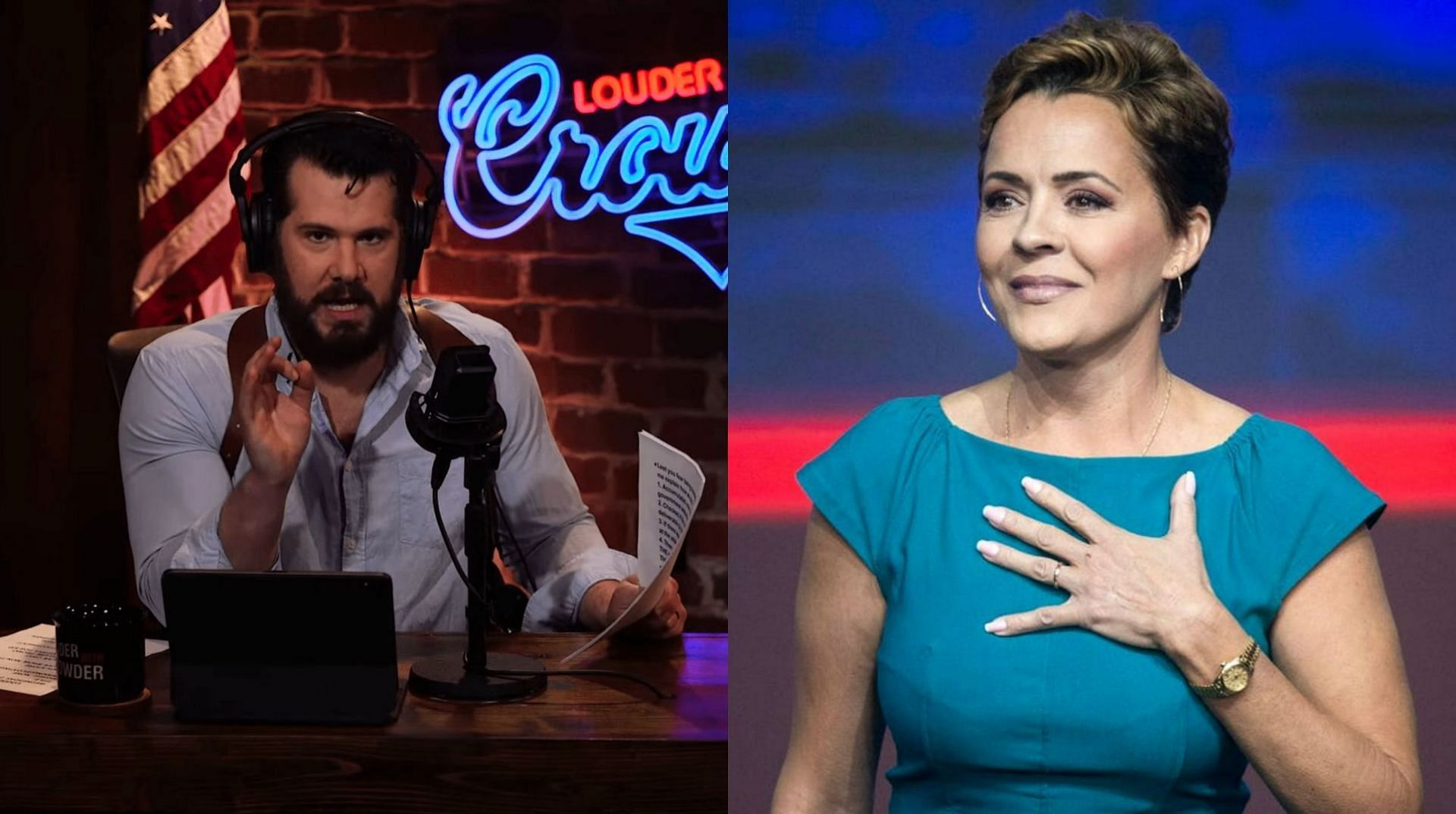 Steven Crowder gets banned from YouTube following an interview with Kari Lake (Image via Steven Crowder/YouTube and Getty Images)