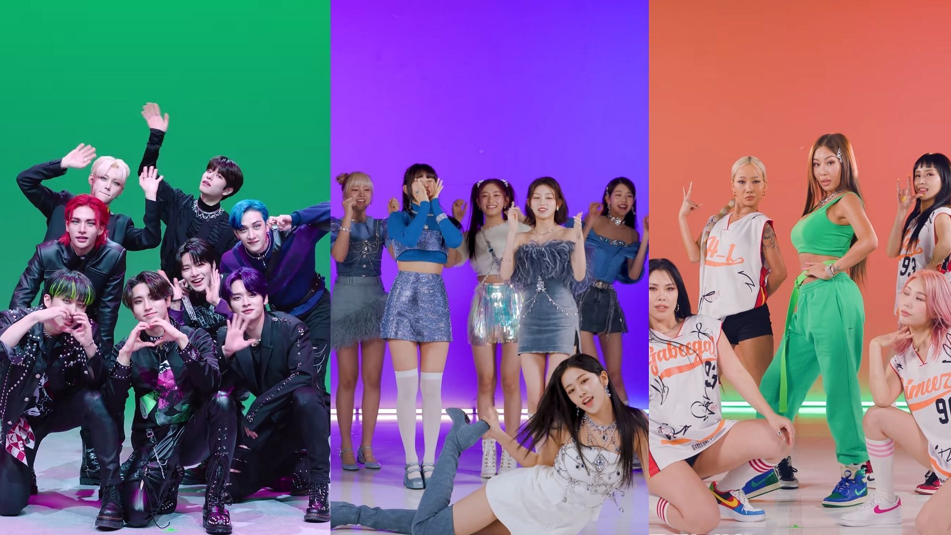 K-pop acts, Stray Kids, IVE, and Jessi (Image via YouTube/M2)