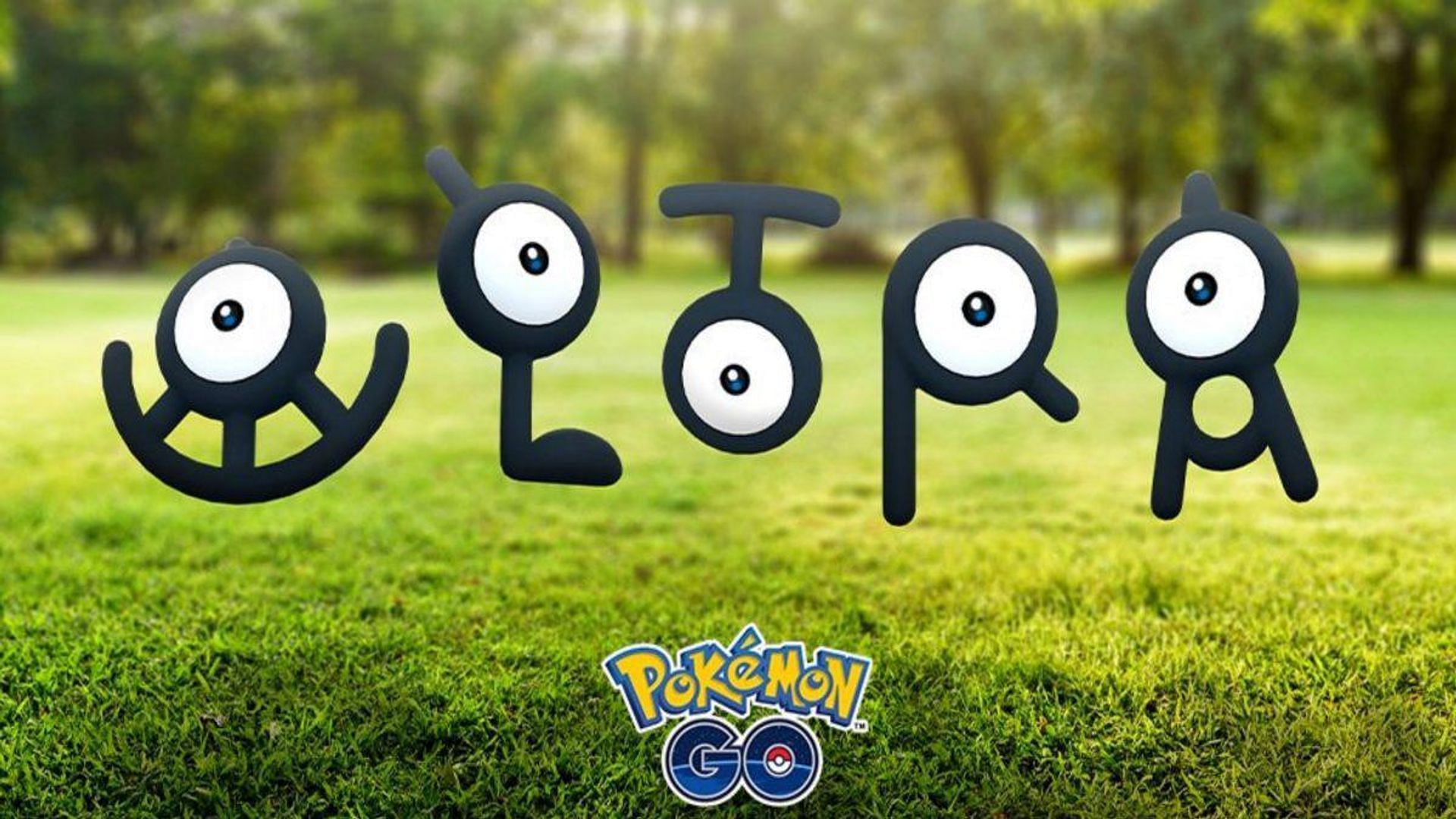 Official artwork for Pokemon GO featuring various Unown (Image via Niantic)