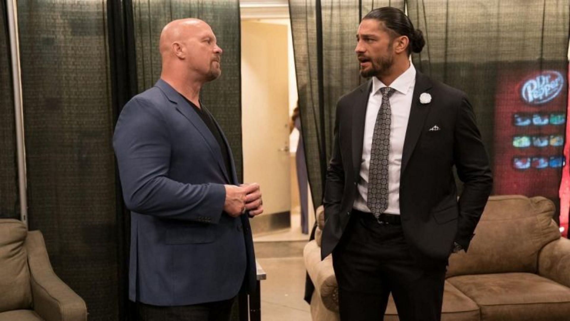 Stone Cold Steve Austin (left) and Roman Reigns (right)