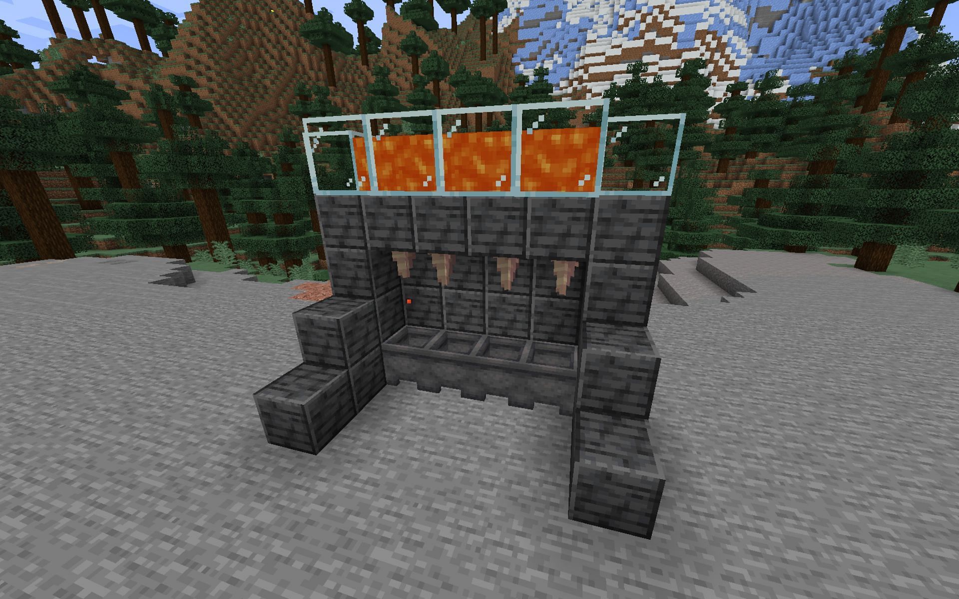 Automatic lava farm that will keep filling the cauldron in Minecraft 1.19 (Image via Mojang)