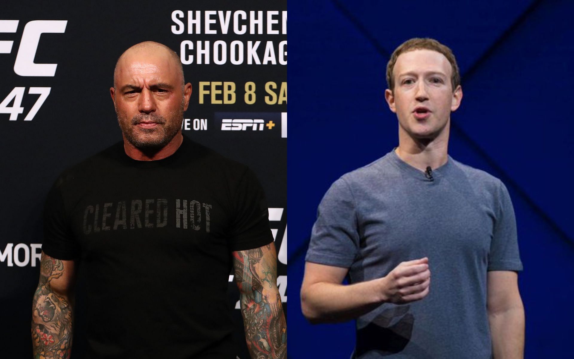 Joe Rogan (L) and Mark Zuckerberg (R) (via @TeslaNews10 on Twitter)