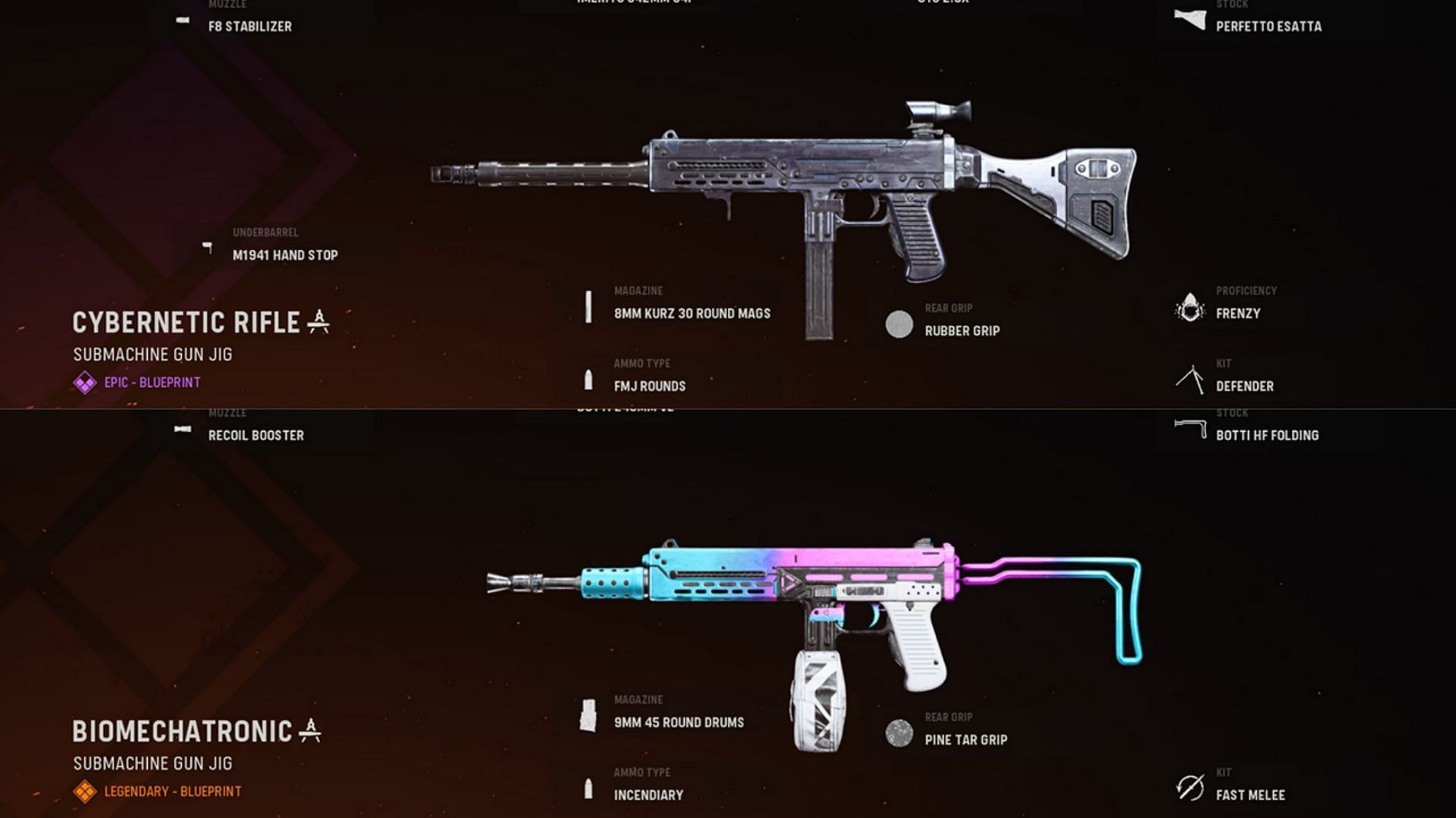 Some of the available blueprints for the Marco 5 in-game (Image via Activision)