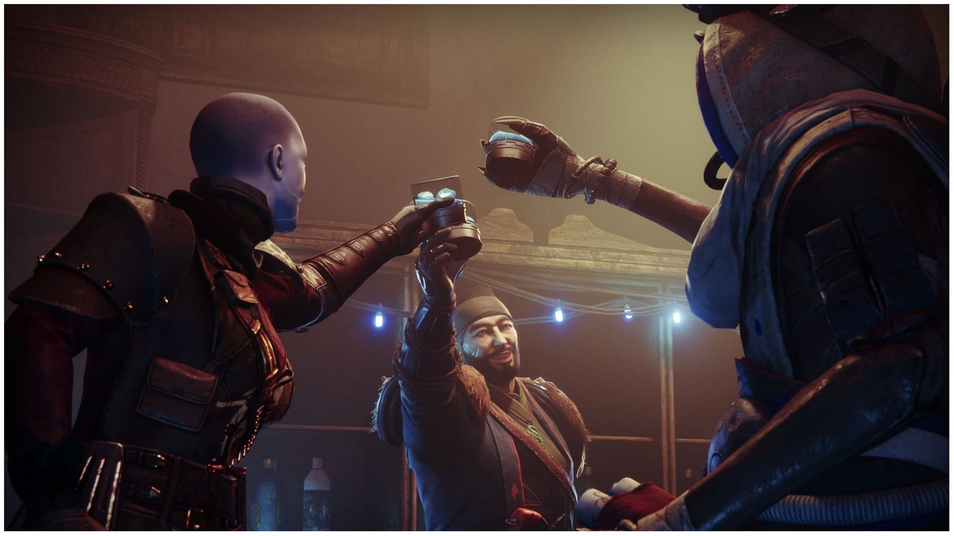 Drifter, and Guardians having a toast (Image via Bungie)