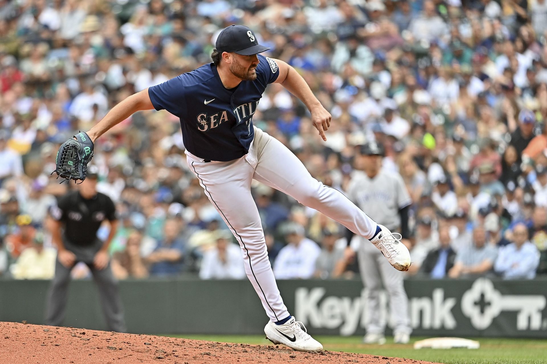 Robbie Ray pitches during this afternoon&#039;s New York Yankees v Seattle Mariners game.