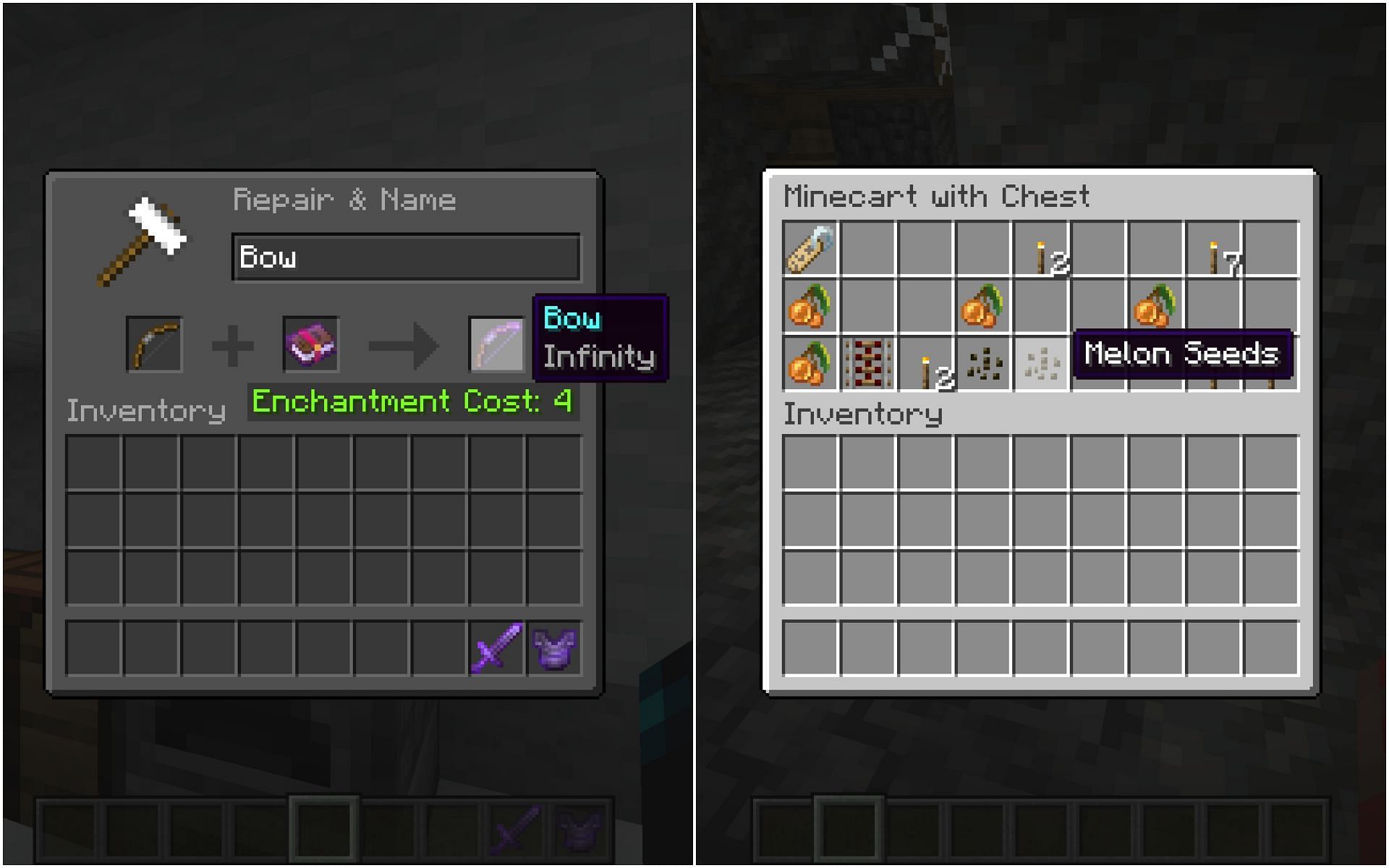 Difference between vanilla GUI and Dark Mode resource pack GUI (Image via Mojang)