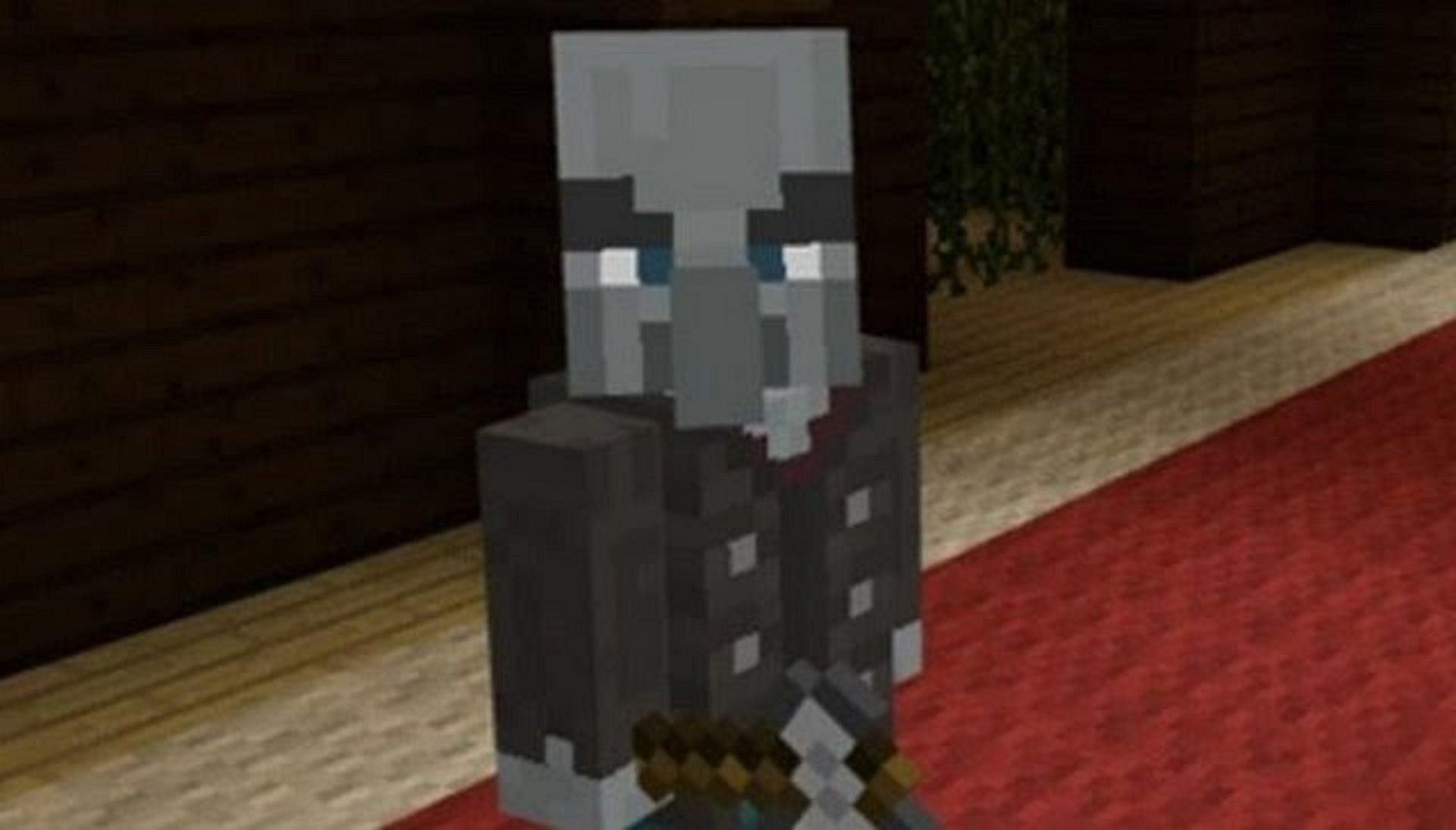 A certain Easter Egg can make a Vindicator even more dangerous (Image via Mojang)