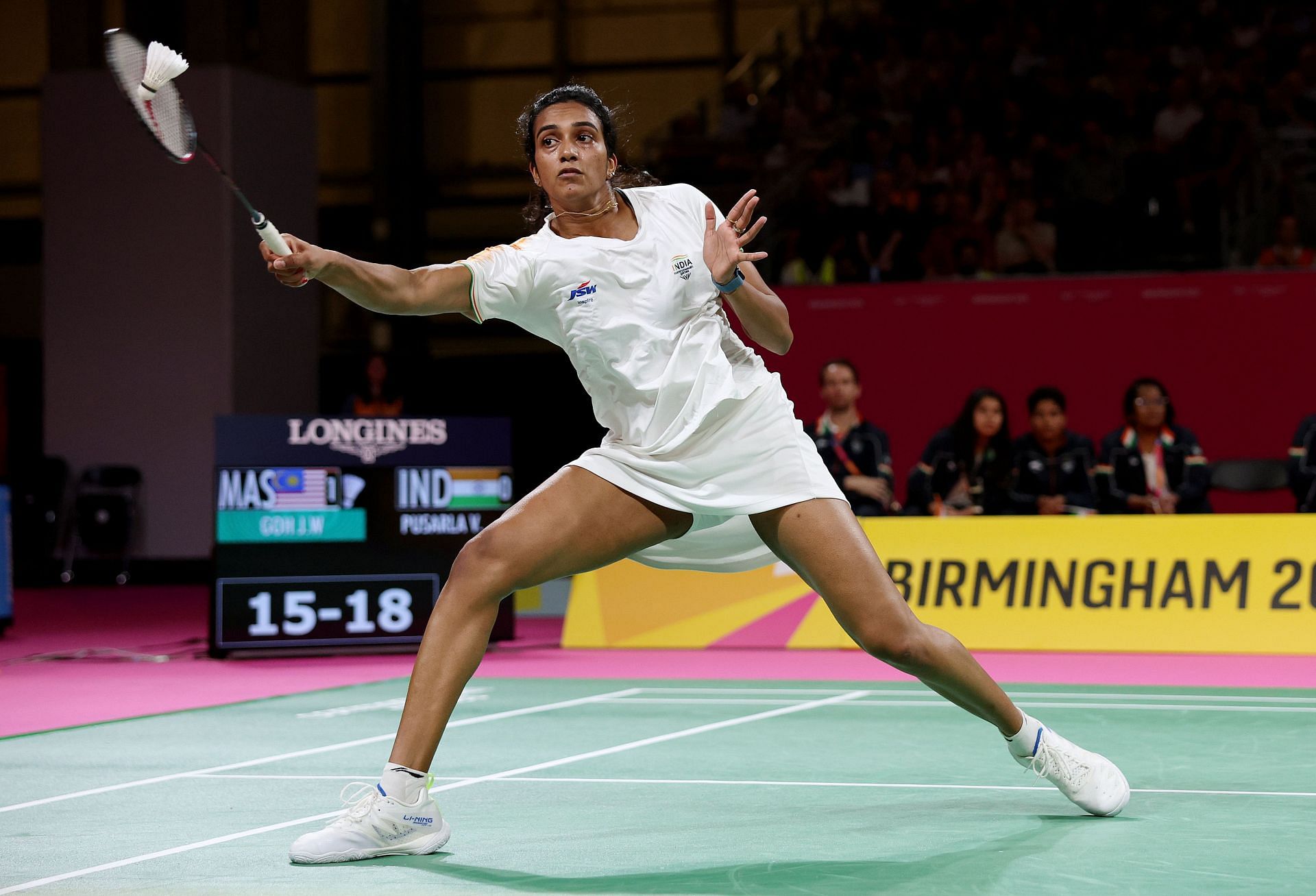 India&#039;s PV Sindhu in action in the CWG 2022 mixed team gold medal match. (PC: Getty Images)