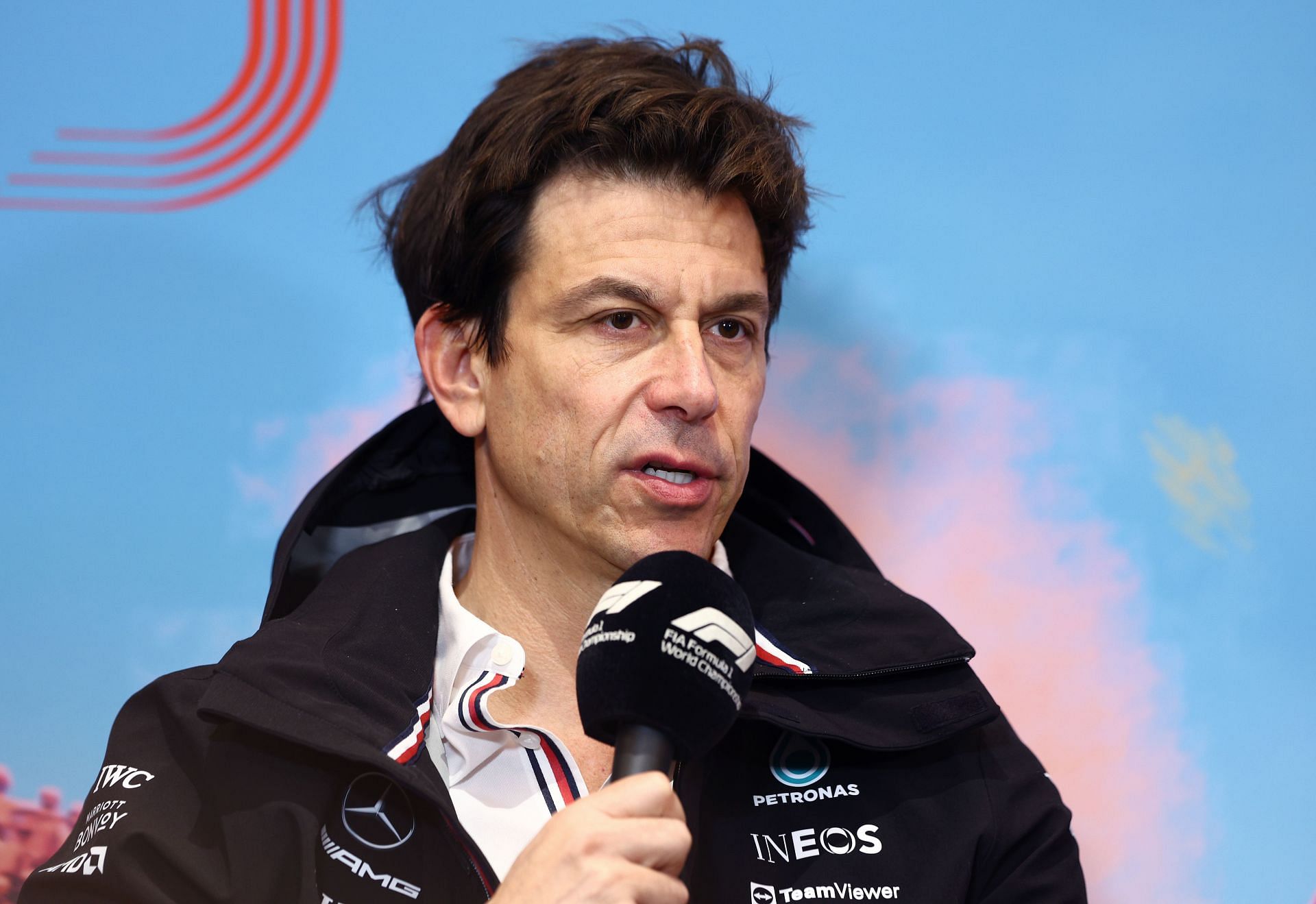 Toto Wolff talks in the Team Principals Press Conference prior to practice ahead of the F1 Grand Prix of Austria at Red Bull Ring on July 09, 2022 in Spielberg, Austria. (Photo by Clive Rose/Getty Images)