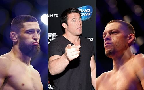 Khamzat Chimaev (L), Chael Sonnen (M), Nate Diaz (R)